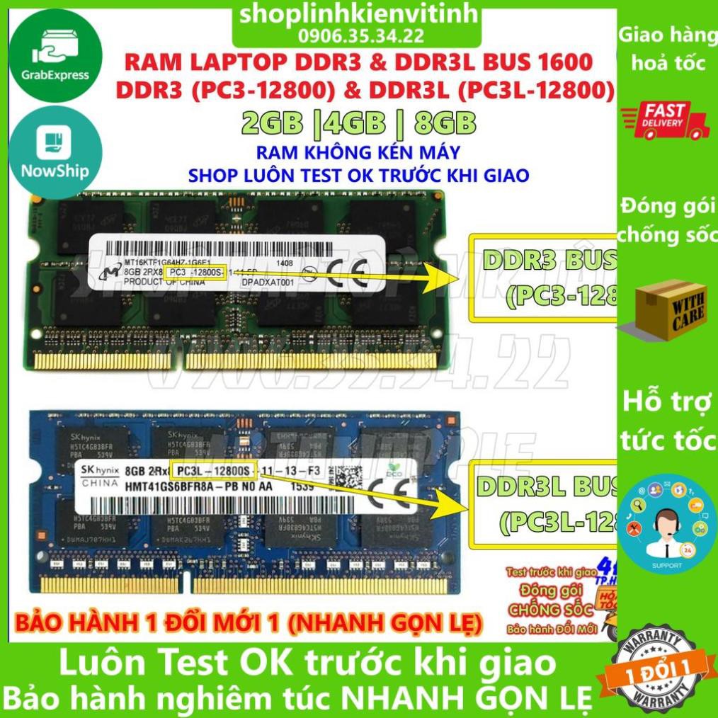 RAM LAPTOP DDR3 DDR3L 2GB, 4GB, 8GB BUS 1600 (PC3/PC3L 12800) zin tháo máy chính hãng