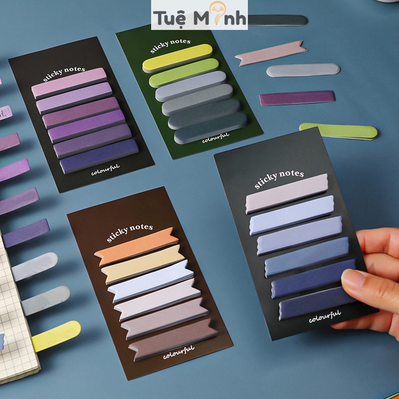 Miếng đánh dấu ghi chú bằng nhựa NO45 kèm thước kẻ, 200 tờ note dán vở sách, từ điển màu morandi