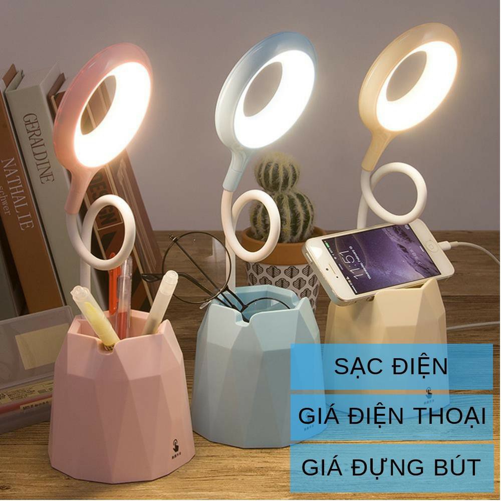 Đèn bàn học sạc tích điện đọc sách chống cận cho trẻ học sinh khiêm Giá để điện thoại