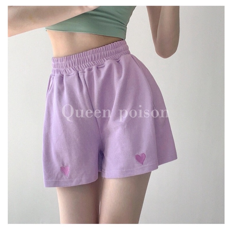 [SIÊU HÓT]Quần Đùi Ống Rộng Thêu Hình Trái Tim Xinh Xắn Cho Nữ | BigBuy360 - bigbuy360.vn