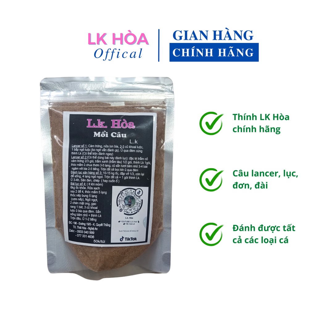 Combo 10 Gói Mồi Câu Cá Lk Hòa - Thính Câu Cá Chép, Trắm, Trôi, Tổng Hợp Siêu Nhạy