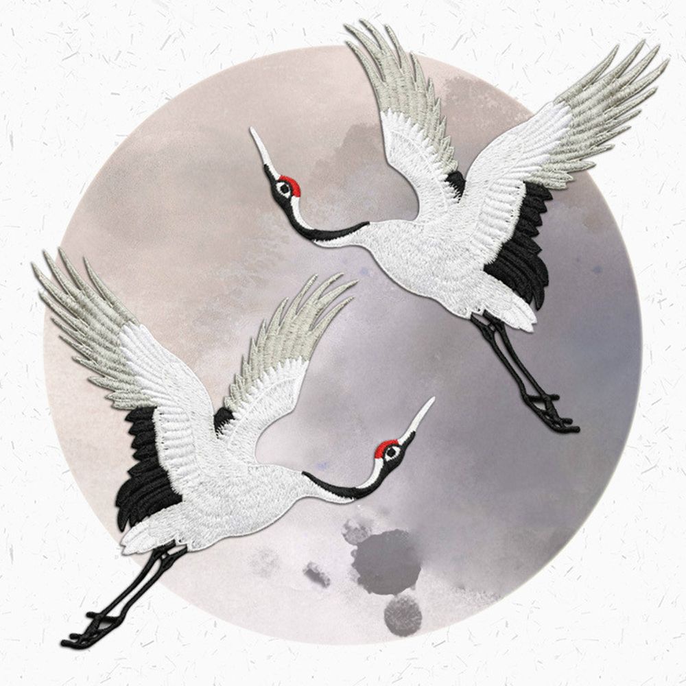 Sticker Ủi Thêu Hình Chim Hạc Phong Cách Trung Hoa