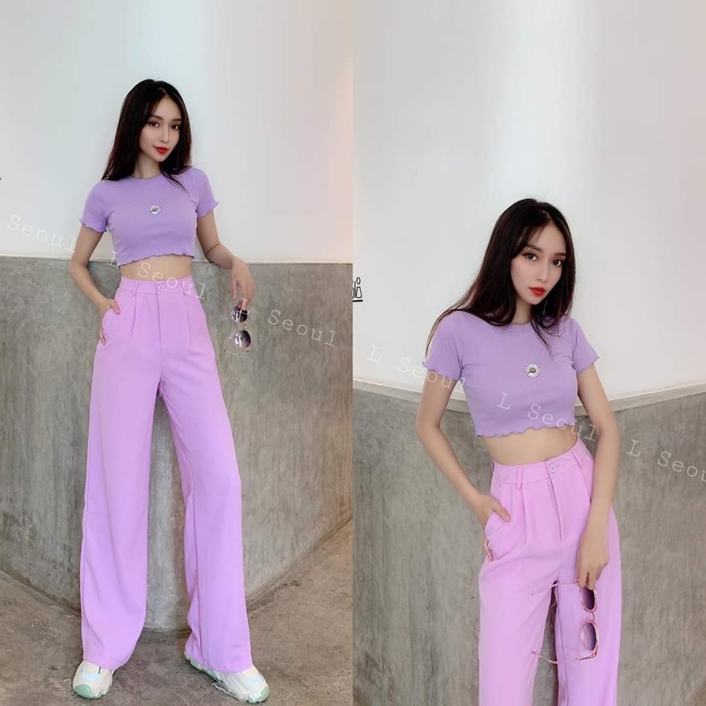 ÁO CROPTOP HOA HƯỚNG DƯƠNG MẶT CƯỜI 4 màu hot - ÁO THUN BODY KIỂU TÍM XANH NEON ĐEN TRẮNG