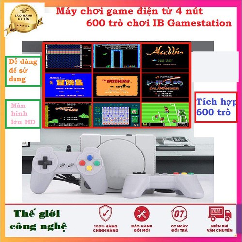 Máy Chơi Game 4 Nút Kết nối trò chơi với giao diện  của TV 600 Game Cổ Điển Contra bắn xe tăng Rambo đặt bom Mario ăn nấ