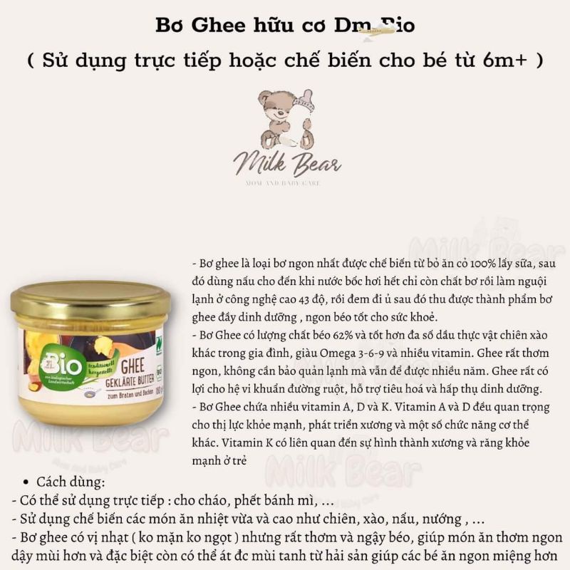 Bơ Ghee Bio hữu cơ nội địa Đức cho bé từ 7m+