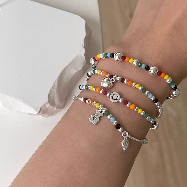 Chuỗi Hạt Làm Vòng Tay/Vòng cổ Thủ Công Mặt Cười/Gấu/Trái Tim Màu Cầu Vồng Xinh Xắn