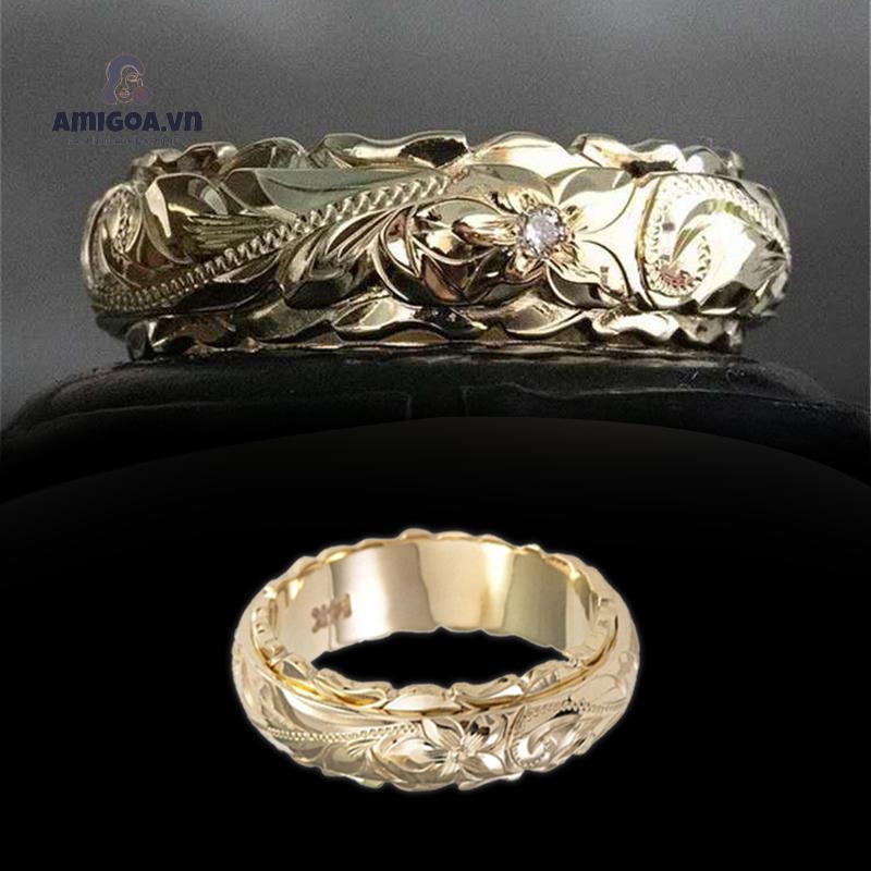 ✨✨Nhẫn mạ vàng 14k khắc hình hoa tinh tế cho nữ