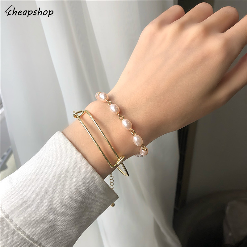 iF YOU Bộ vòng tay 2 lớp đính ngọc trai nhân tạo thời trang Hàn Quốc