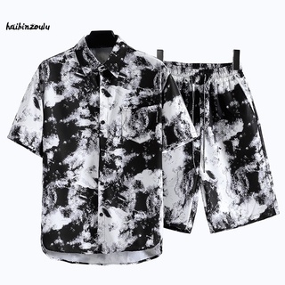 Haibinzoulu Nam In Hình Bộ Áo Sơ Mi Phong Cách Hawaii Áo Sơ Mi Quần Short Thời Trang Nam