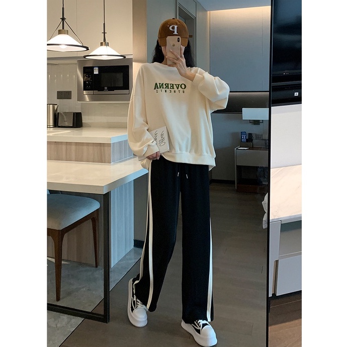 Quần dài ZHELIHANGFEI lưng cao ống rộng họa tiết sọc thời trang cho nữ