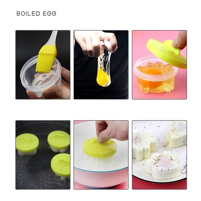 Bộ 4 khuôn nhựa KidAndMom làm bánh flan, hấp trứng hình thú cho bé ăn dặm kèm chổi silicon quét dầu