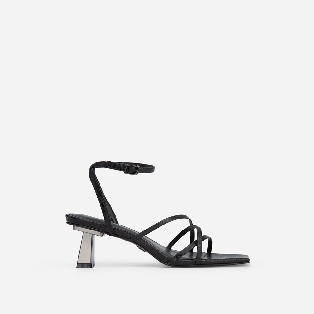 Vascara Giày Sandal Ankle Strap Vân Da Kỳ Đà SDN 0698 Màu Đen