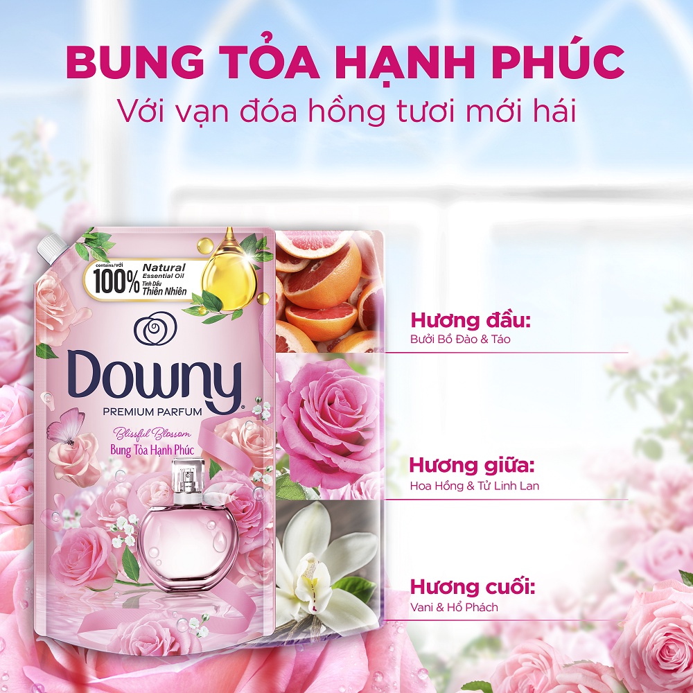 Nước Xả Vải Downy Tinh Dầu Thiên Nhiên/Nước Hoa Cao Cấp nhiều mùi hương Túi 2.2L-2.4L: Bung Tỏa Hạnh Phúc