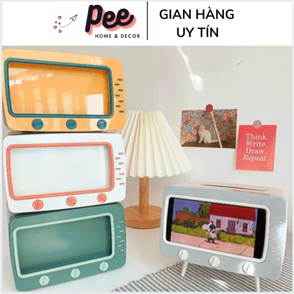 Hộp khăn giấy tivi có khe để điện thoại sắp xếp trang trí nhà cửa gọn gàng - Peehomedecor