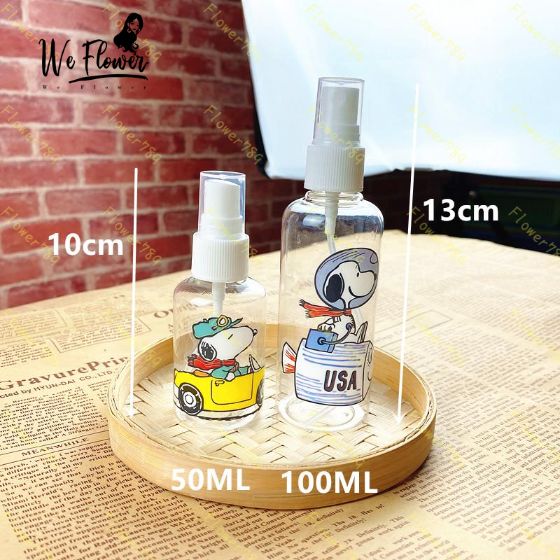 [Hàng mới về] Chai Xịt Rỗng 50ml / 100ml Bằng Nhựa In Hình Snoopy Dễ Thương Đa Năng Tiện Dụng
