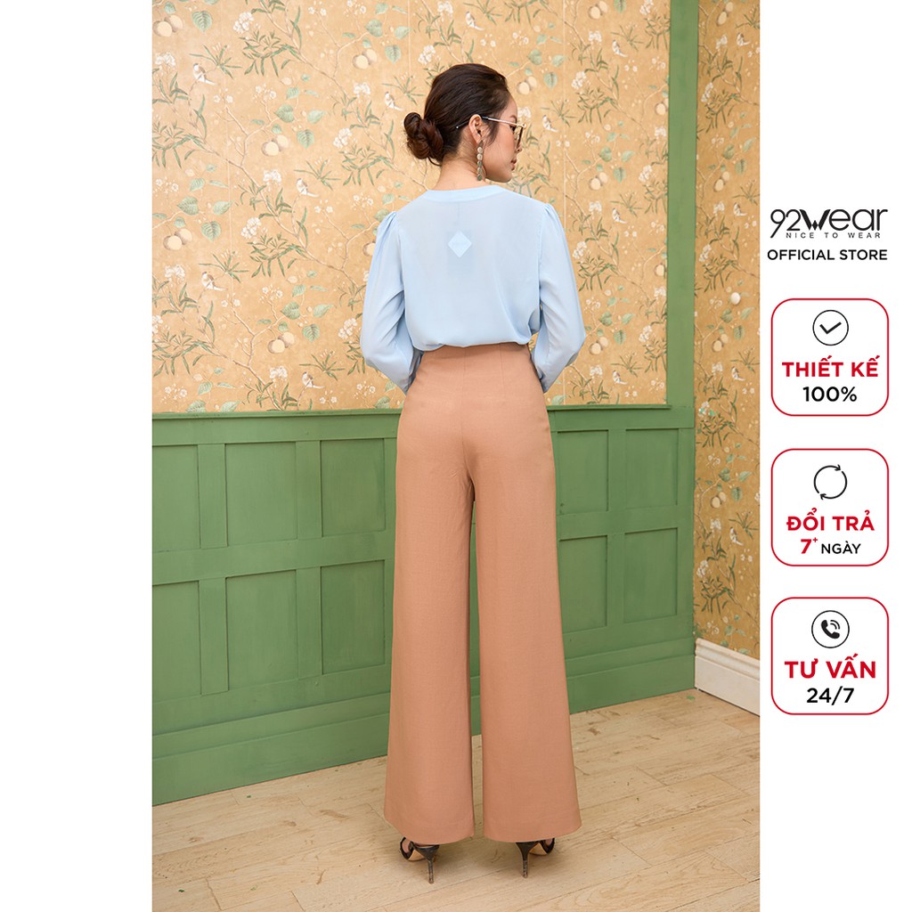 Áo sơ mi nữ 92WEAR áo dài tay cổ bẻ form rộng basic thanh lịch ASA1762