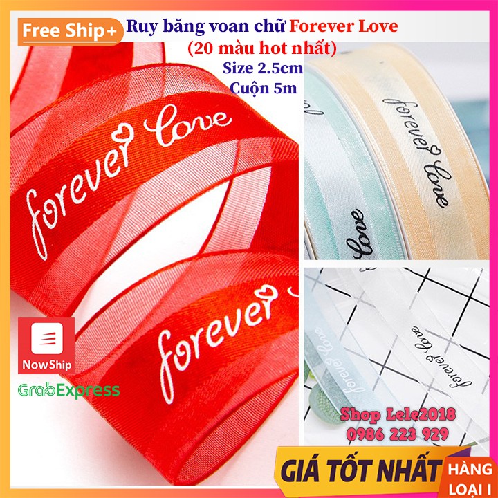 [Lẻ 5m &amp; 3m] Ruy băng voan chữ ❤️ Forever Love ❤️ size 2.5cm [FREESHIP] Ruy băng gói quà sinh nhật, gói hoa cao cấp