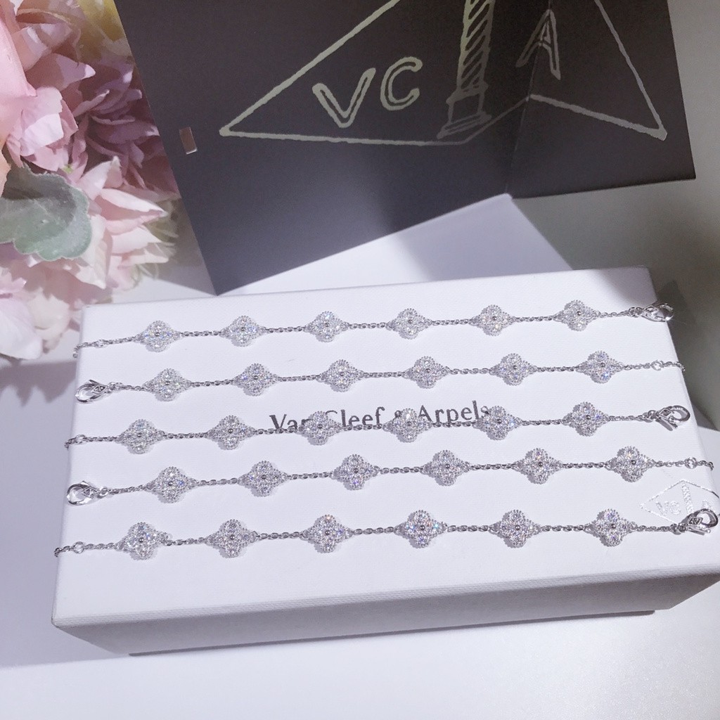 Vòng Tay Bạc S925 mini Họa Tiết Cỏ Bốn Lá Thời Trang Cho Nữ