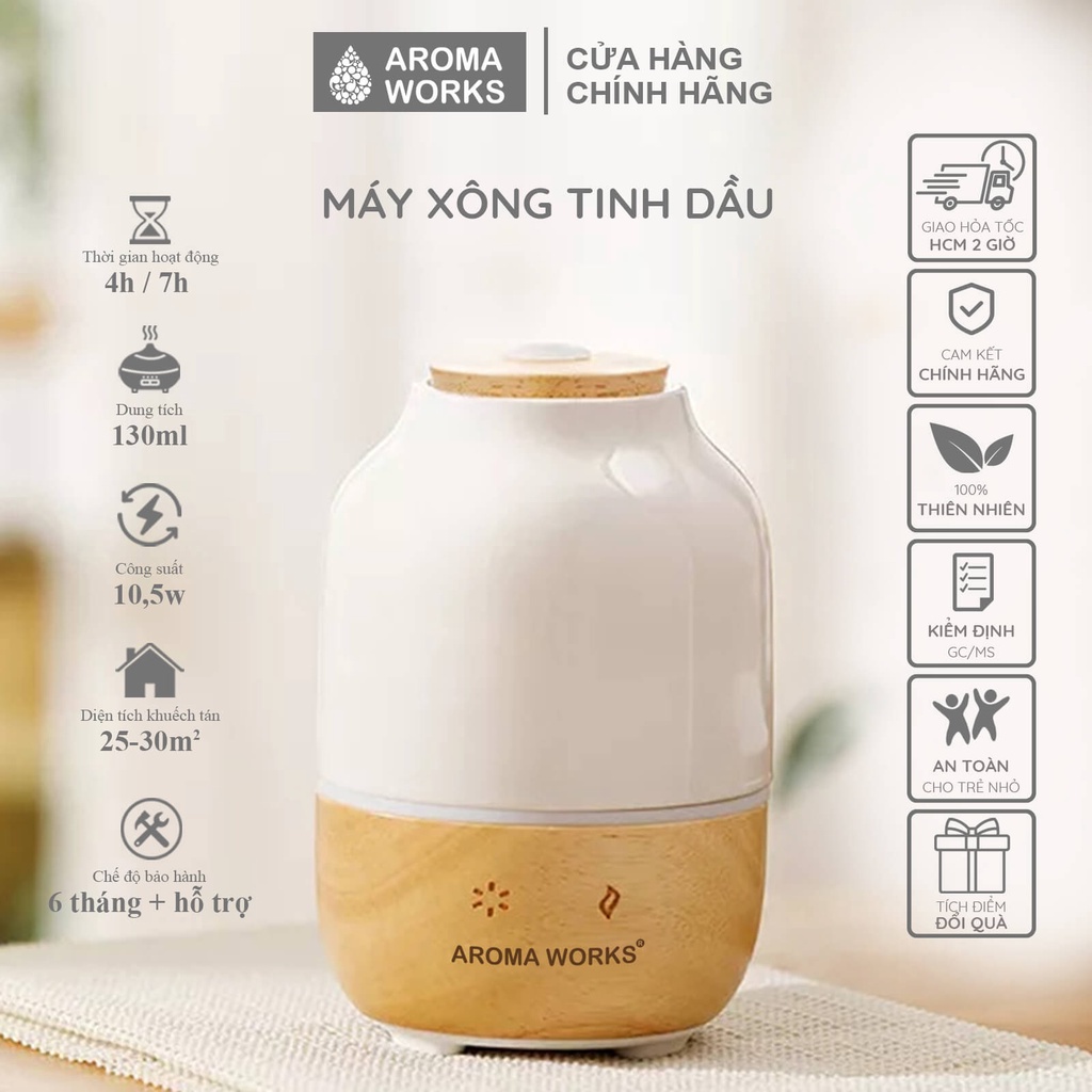 Máy xông tinh dầu Aroma Works xông phòng làm đèn ngủ, giúp khử mùi, đuổi muỗi, thanh lọc không khí, dễ ngủ