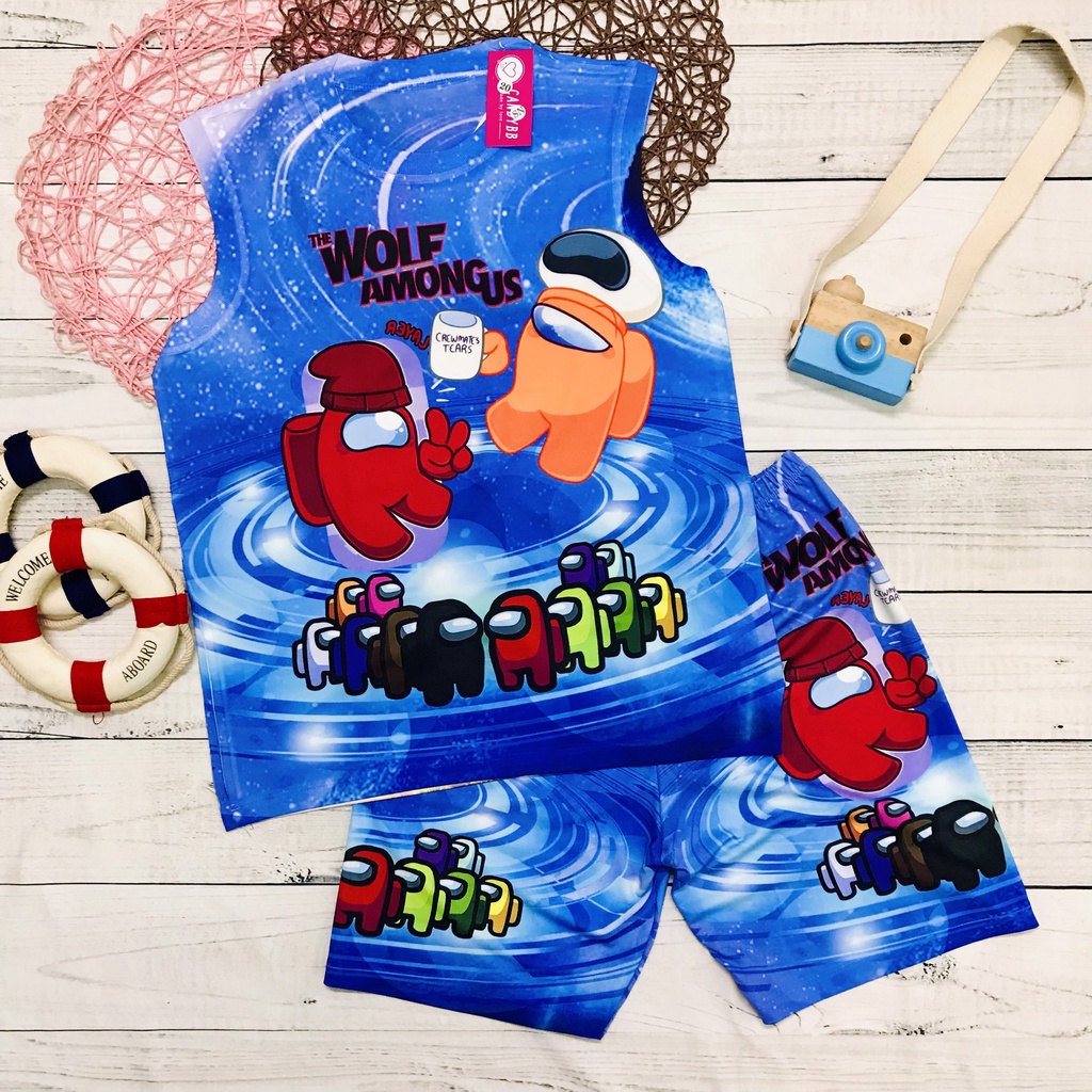 Bộ đồ cho bé, đồ bộ sát nách thun lạnh bé trai in 3D hình Among Us size đại từ 10 - 50kg
