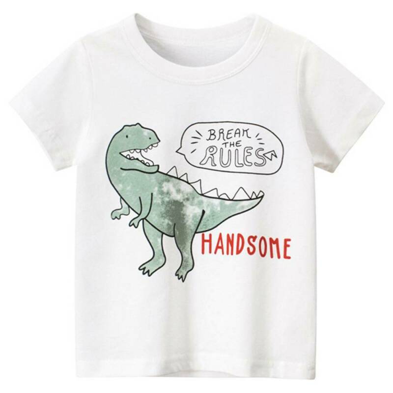 Children's Clothing Boys Girls Fashion Tops Cartoon Dinosaur Printed Short Sleeve Cotton