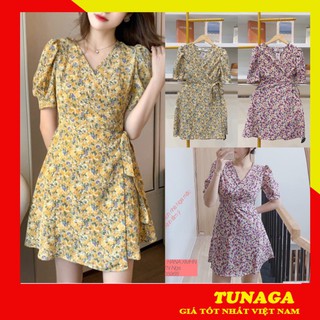 [VÁY XÒE] Váy Hoa Nhí Cổ V,  Đầm Hoa Nữ Tay Bèo Dáng Dài Váy Vintage Siêu Hot