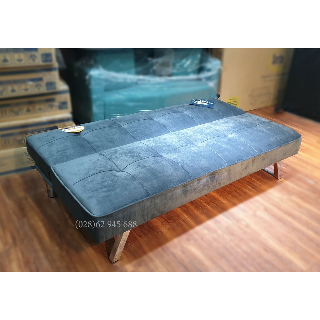 [Siêu Sale] Ghế sofa bed vải nhung xanh đen chân inox - sofa giường (Giao toàn quốc)