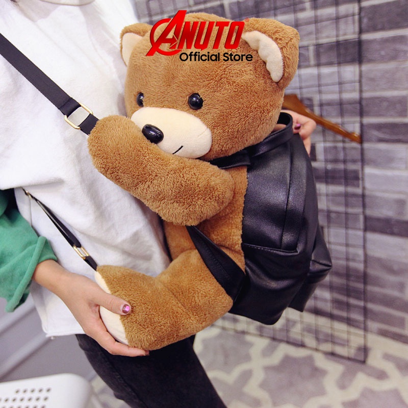 Balo nam nữ đi học, đi chơi, du lịch, dễ thương cute hình gấu bông, chất liệu da cao cấp, balo con gấu unisex ANUTO