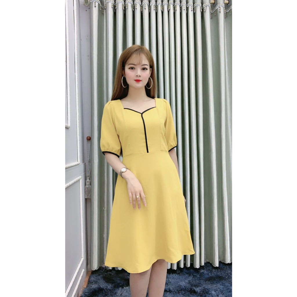 Đầm Suông Phối Viền Đen YANDO DA06- Đầm 1 lớp lẻ size- chất liệu đũi