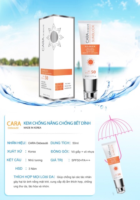KEM CHỐNG NẮNG VẬT LÝ CARA DE BEAUTE SPF 50+++ | BigBuy360 - bigbuy360.vn