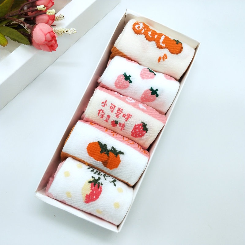 PVN38118 Set 5 Đôi Tất Vớ Nữ Cổ Ngắn Kèm Hộp Đựng Xinh Xắn T2