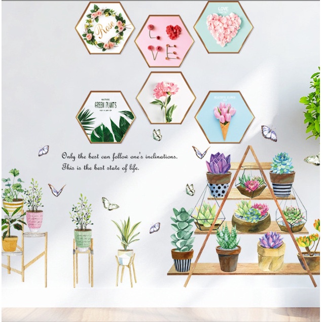 Decal trang trí tường - Combo 2 tấm tranh bắc âu và chậu cây