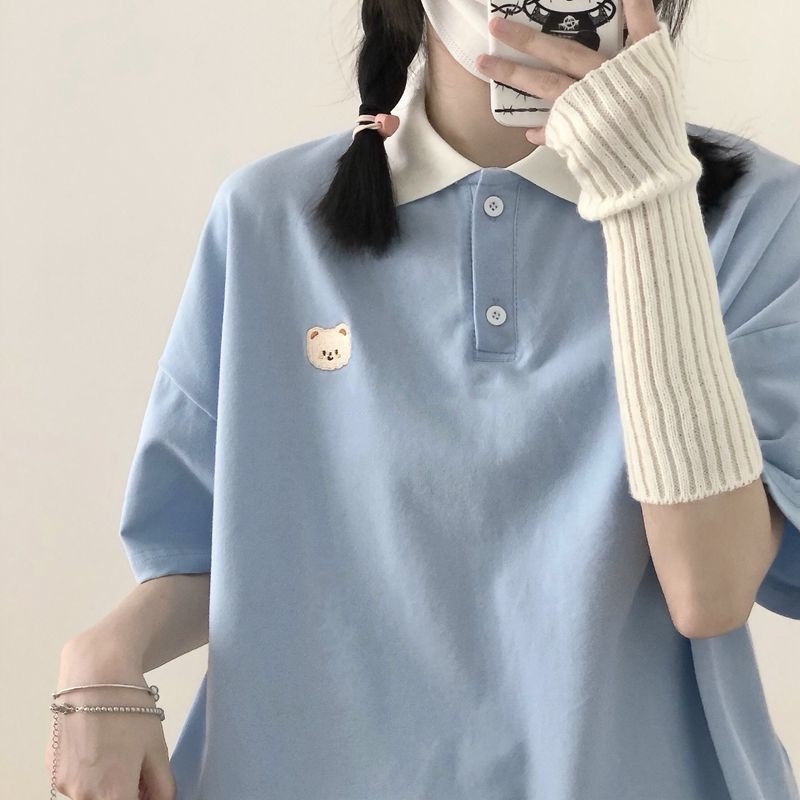 Áo thun polo dáng rộng phong cách Hàn Quốc mới cho nữ