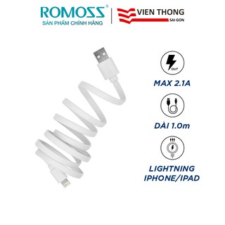 Cáp sạc nhanh lightning Romoss CB12f chống rối dài 1m/Sạc nhanh 2A cho iPhone/iPad (Wh) - Hãng phân phối chính thức