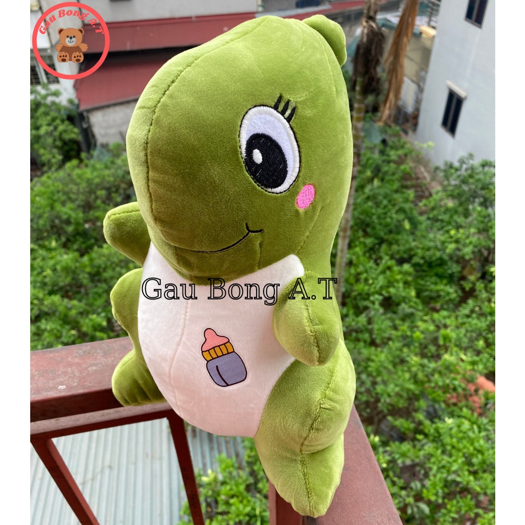 Gấu Bông Khủng Long Ngồi má hồng,ngực in hình siêu cute đáng yêu hai màu xanh - hồng size 30cm