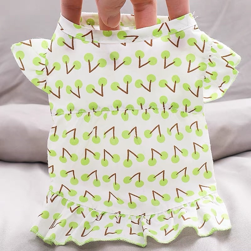 váy đầm in cherry liti cho chó mèo