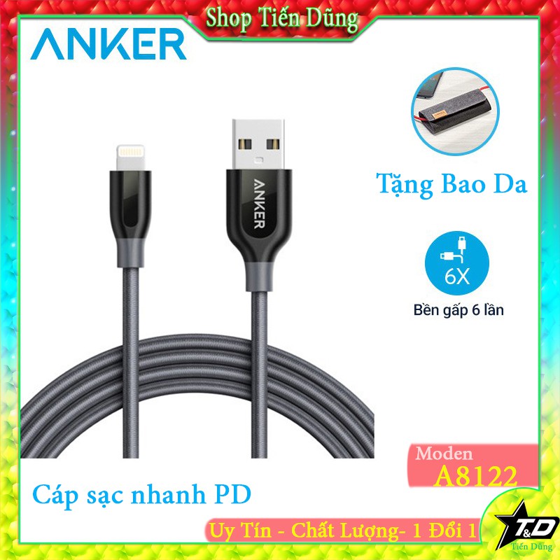 Dây sạc lightning Anker Powerline+ A8122 - Cáp sạc anker a8122 sạc nhanh siêu bền chịu được trọng lượng 80kg