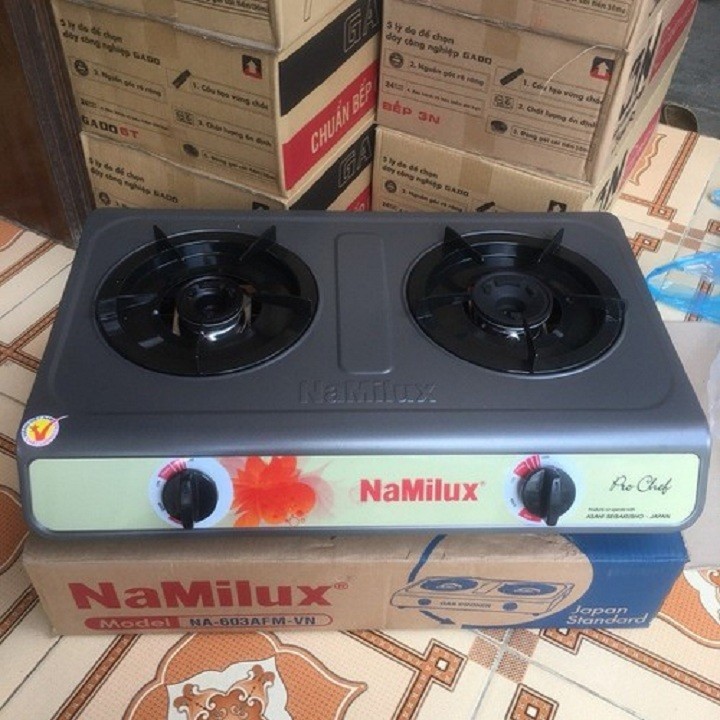 Bếp gas đôi Namilux NA-603AFM ✅ Mặt bếp tráng men sơn tĩnh điện, Lửa Xanh, Bảo hành 2 Năm