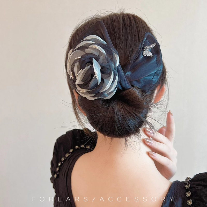 Kẹp Tóc Vải Lụa Cao Cấp Hình Chữ Nhật Đính Hoa Trà DIY Dành Cho Nữ