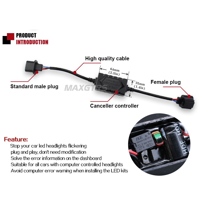 Bộ giải mã HID LED ô tô Canceller đèn pha Canbus DRL MAXGTRS H1 H3 H4 H7 H8 H11 H13 9005 9006 9004 9007 EMC