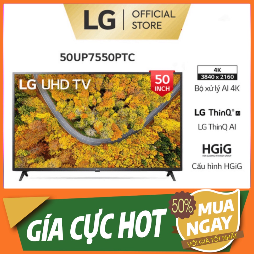 Smart UHD Tivi LG 50 inch 4K 50UP7550PTC - Model 2021 - Miễn phí lắp đặt