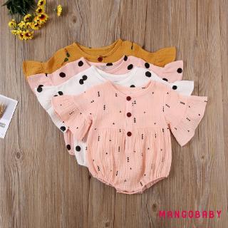 ♬MG♪-Baby Girls Romper Floral Print Round Neck Short Flounced Sleeve Bodysuit Romper