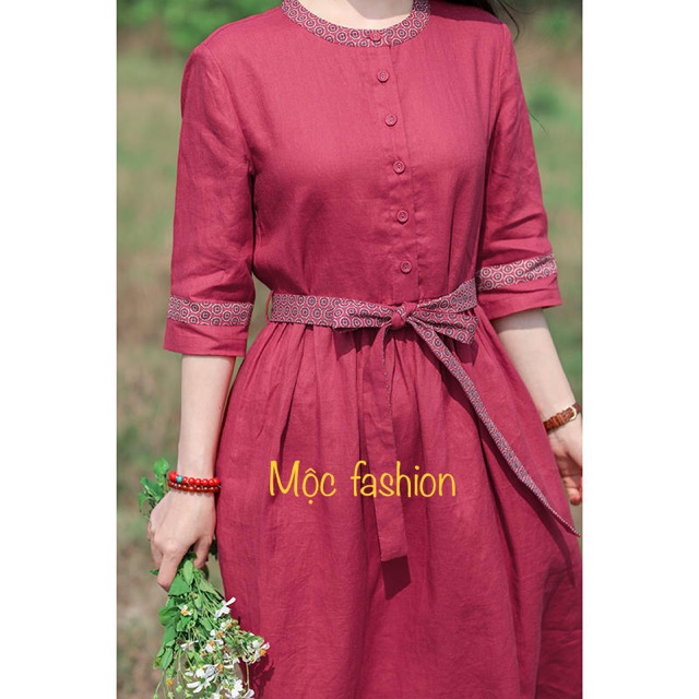 Váy linen dáng suông cổ phối tay lỡ đủ size từ S đến XL 44 - 63kg