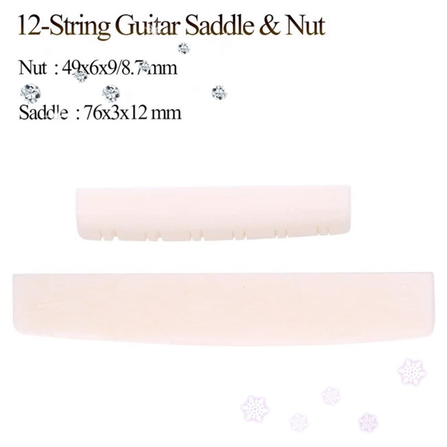 1 Set Bone Slotted Bridge Saddle Nut Material for 12 Strings Acoustic Guitar Replacement Parts