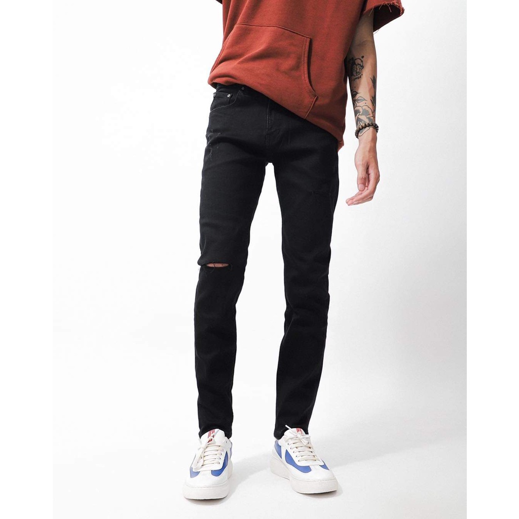 Quần jean đen rách gối DEFOXX form slimfit - Quần jeans nam cao cấp 201014 | LASTORE MENSWEAR