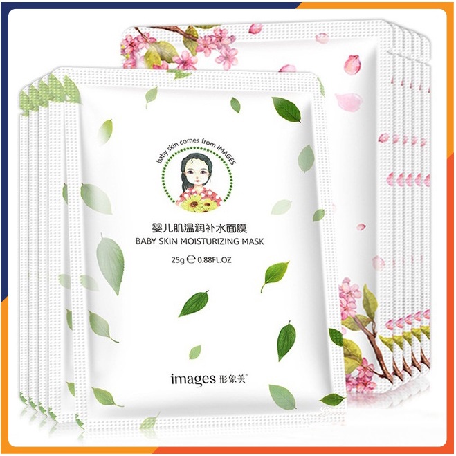 Mặt nạ giấy dưỡng trắng da Images chiết xuất từ trà xanh và hoa anh đào sạch da, dưỡng ẩm, sáng da mờ thâm SPU059