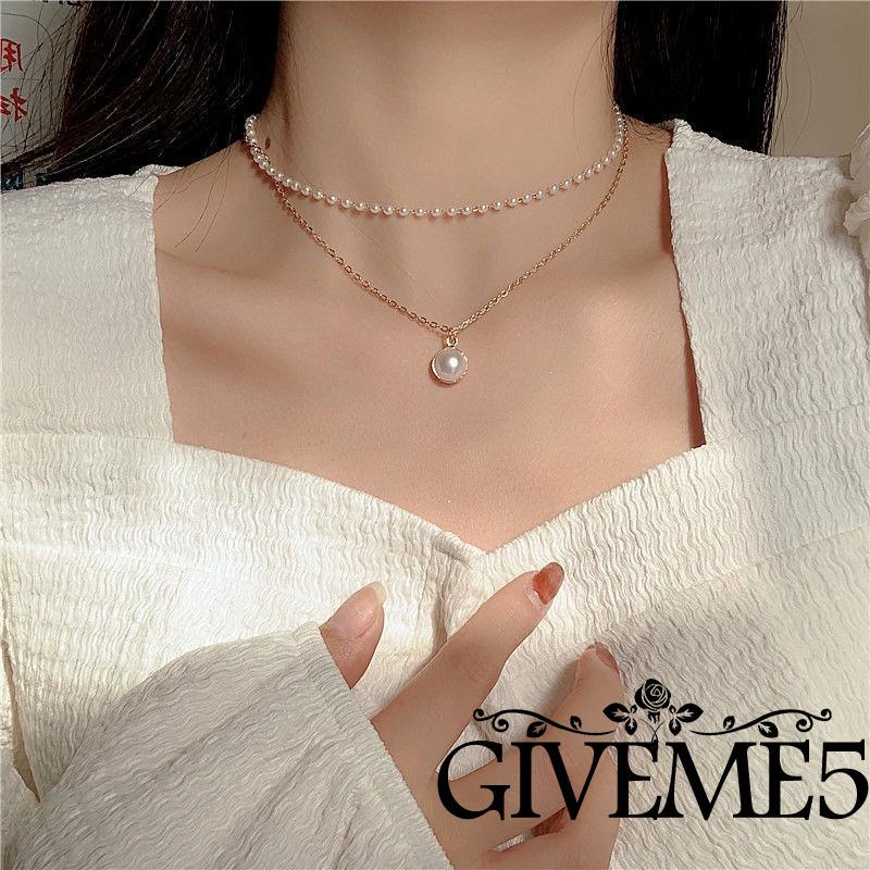 Vòng cổ hợp kim 2 lớp đính ngọc trai giả thời trang cho nữ