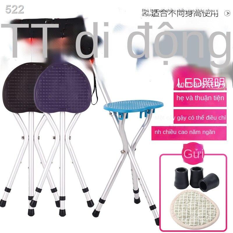 【HOT】Ghế đẩu đa năng cho người già thông minh hợp kim nhôm gấp gọn nhẹ chống trượt có thể ngồi gậy thu vào đèn chiếu sá