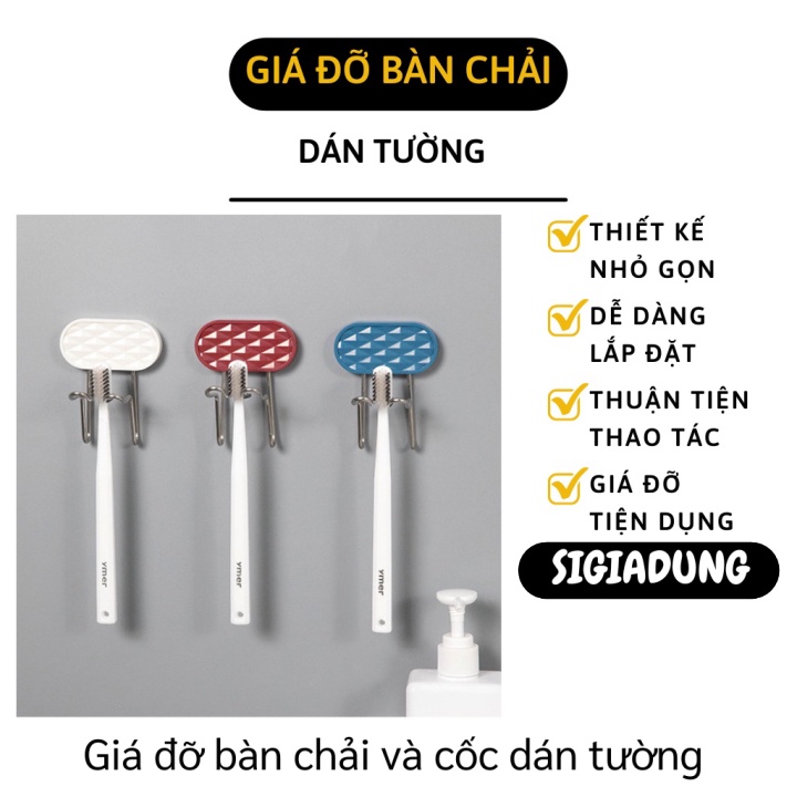 [SGD] Giá Treo Bàn Chải - Móc Treo Bàn Chải Đánh Răng Và Cốc Súc Miệng Dán Tường 9896