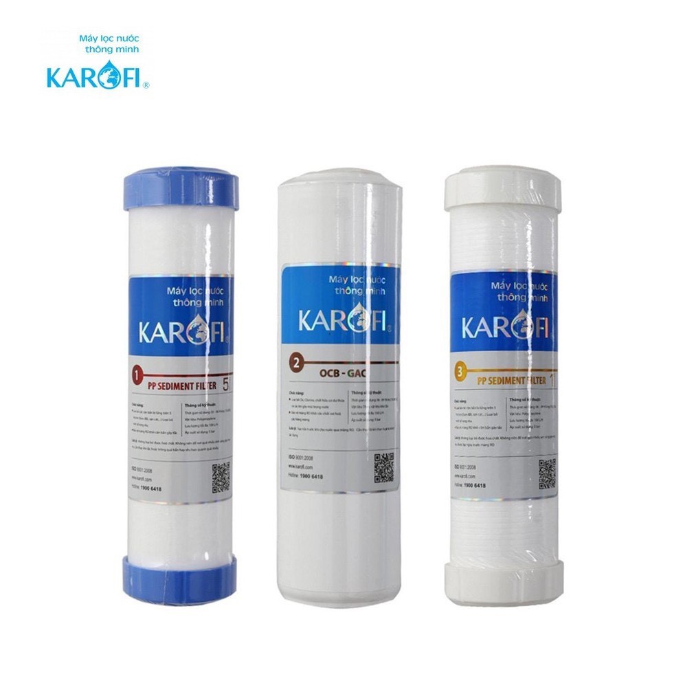 Bộ 3 lõi lọc nước Karofi số 1 2 3 Chính hãng giá rẻ dùng cho máy lọc nước RO